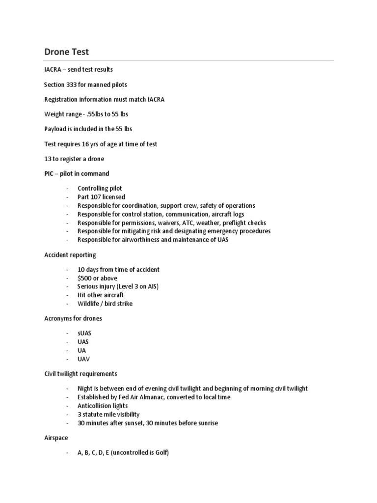 Drone Test: PIC - Pilot In Command | PDF | Unmanned Aerial Vehicle | Aviation Safety