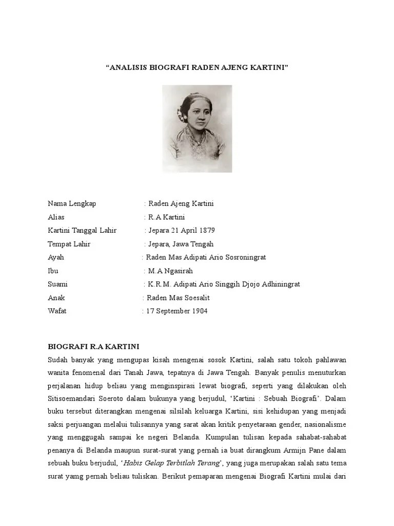 Biografi Raden Ajeng Kartini Dalam Bahasa Inggris As a nobleman r.