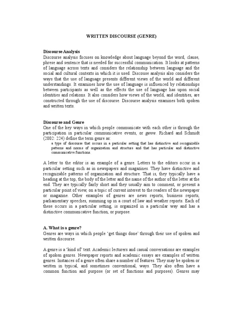 Written Discourse | PDF | Discourse | Genre