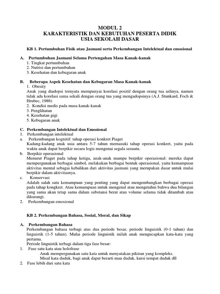 Modul 2 Karakteristik Dan Kebutuhan Peserta Didik Usia Sekolah Dasar | PDF