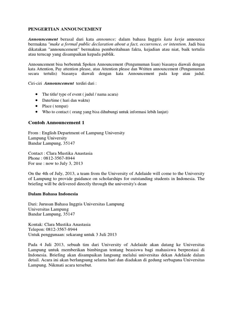 Announcement (Pengumuman) | PDF