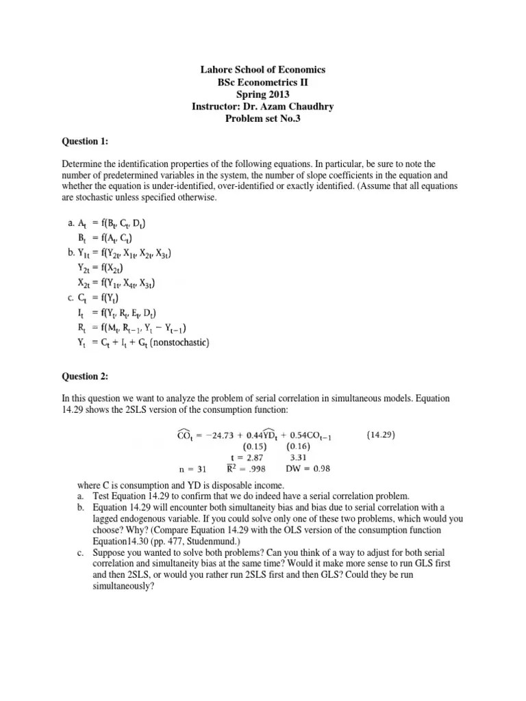 Econometrics II Problem Set 3 | PDF | Correlation And Dependence ...