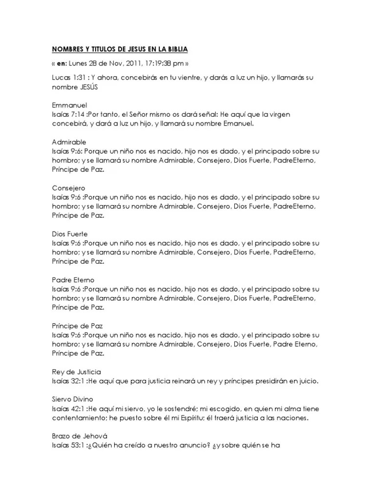 Nombres Y Titulos De Jesus En La Biblia | PDF | Cristo (título ...