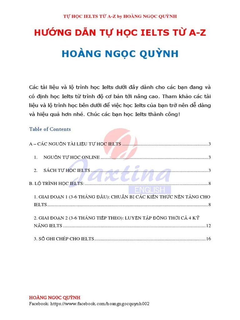 HƯỚNG DẪN TỰ HỌC IELTS TỪ A-Z - HOÀNG NGỌC QUỲNH | PDF