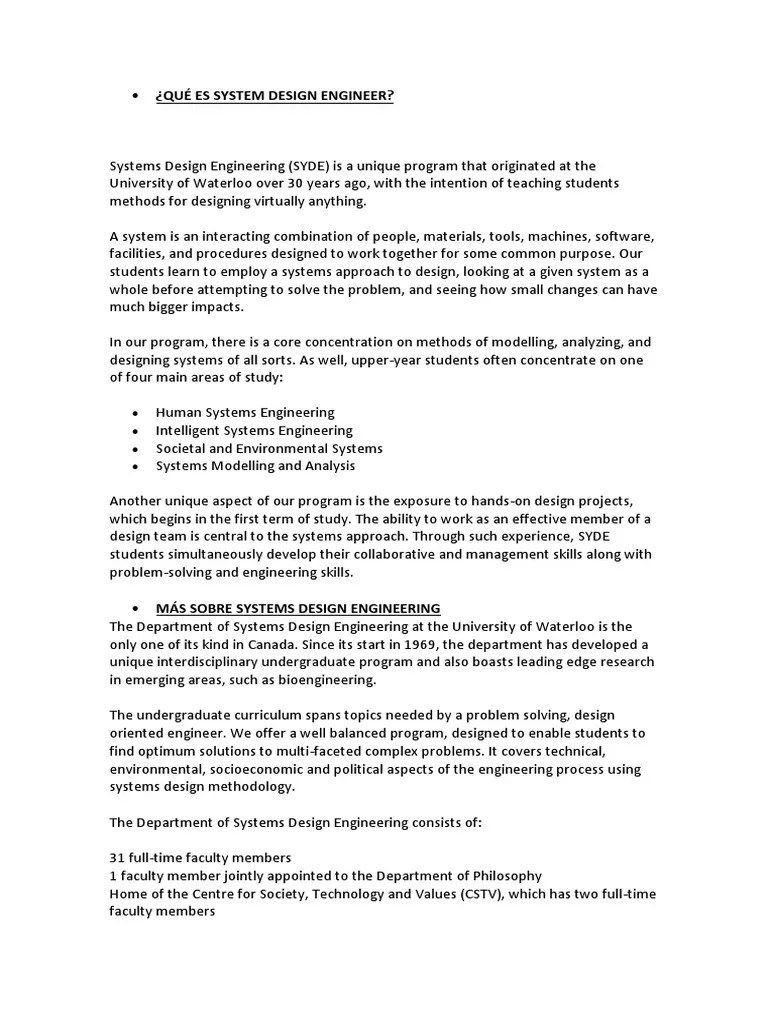 Systems Design Engineering Systems Engineering Engineering