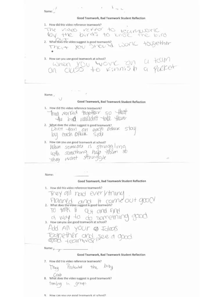 Good Teamwork Bad Teamwork Student Reflection Completed | PDF