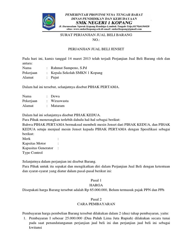 Hari sejak surat tersebut diterima, pihak yang lain. Surat Perjanjian Jual Beli Barang Pdf