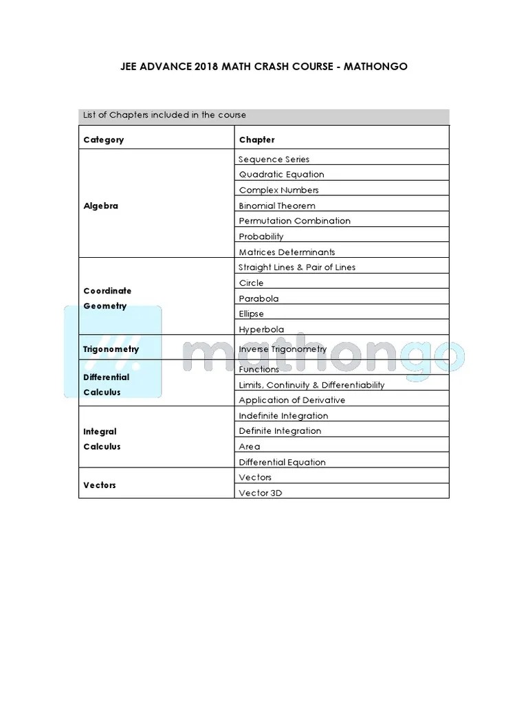JEE Advanced 2018 Mathematics Crash Course - MathonGo | PDF | Teaching ...