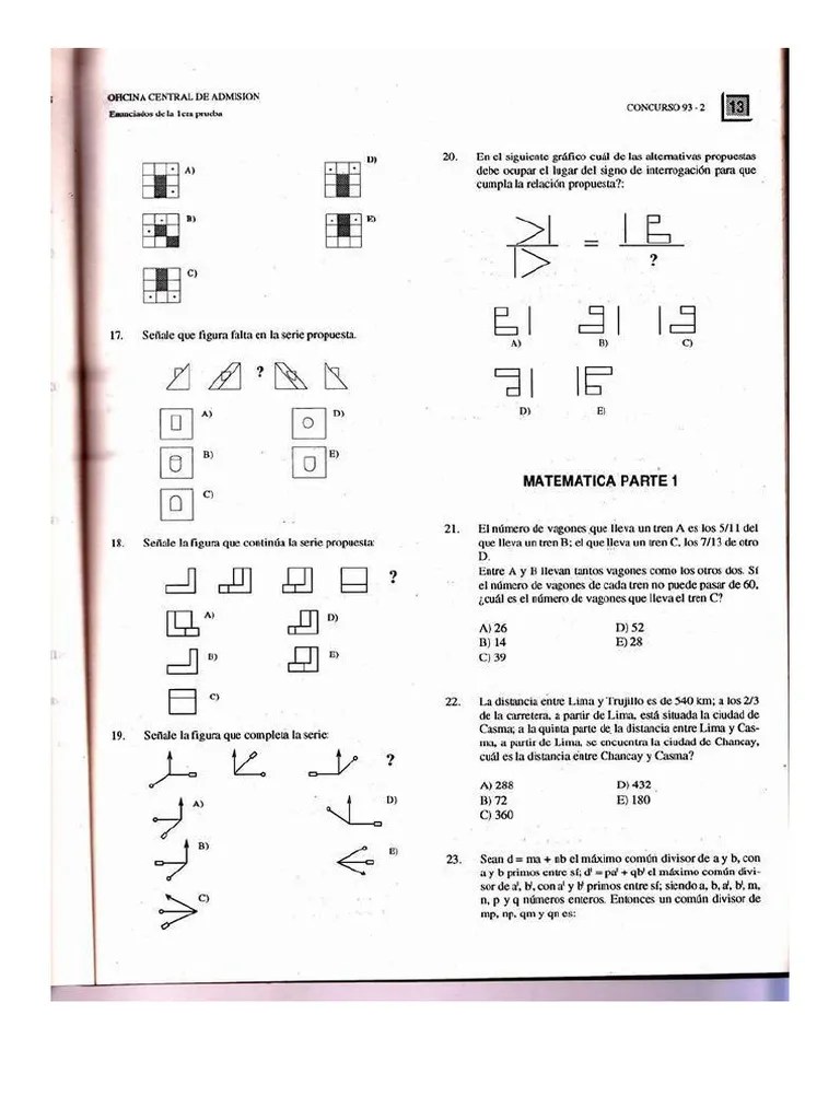 Examen Admision UNI MATEMÁTICAS 1993-II | PDF
