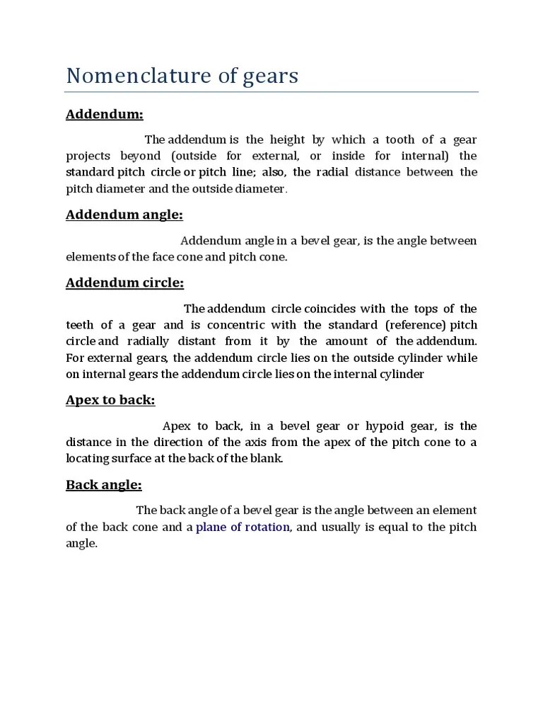 Nomenclature Of Gears | PDF | Gear | Kinematics