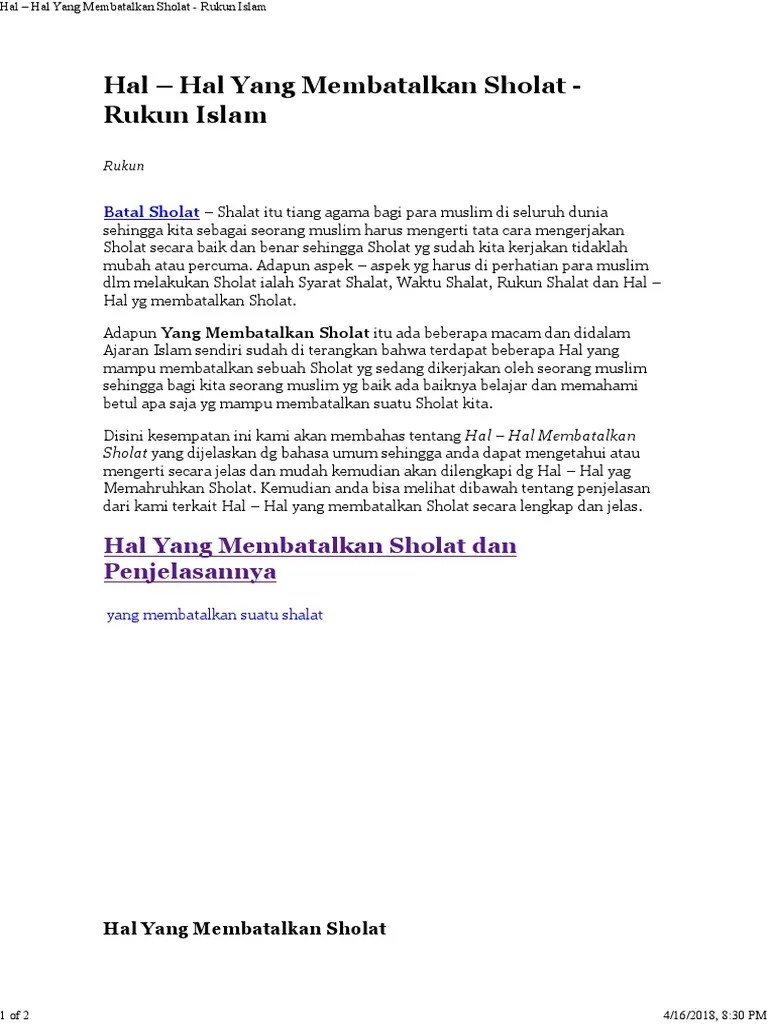 Hal - Hal Yang Membatalkan Sholat - Rukun Islam | PDF