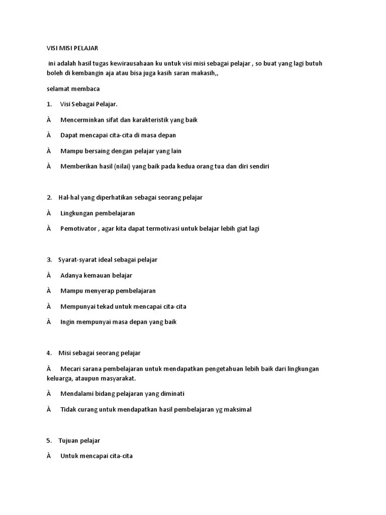 Visi Misi Pelajar | PDF