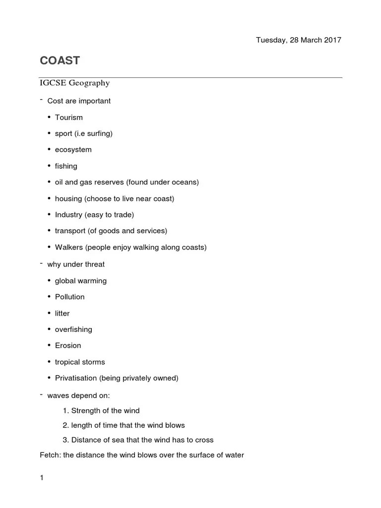 Coast Igcse Geogrpahy | PDF | Coral Reef | Erosion