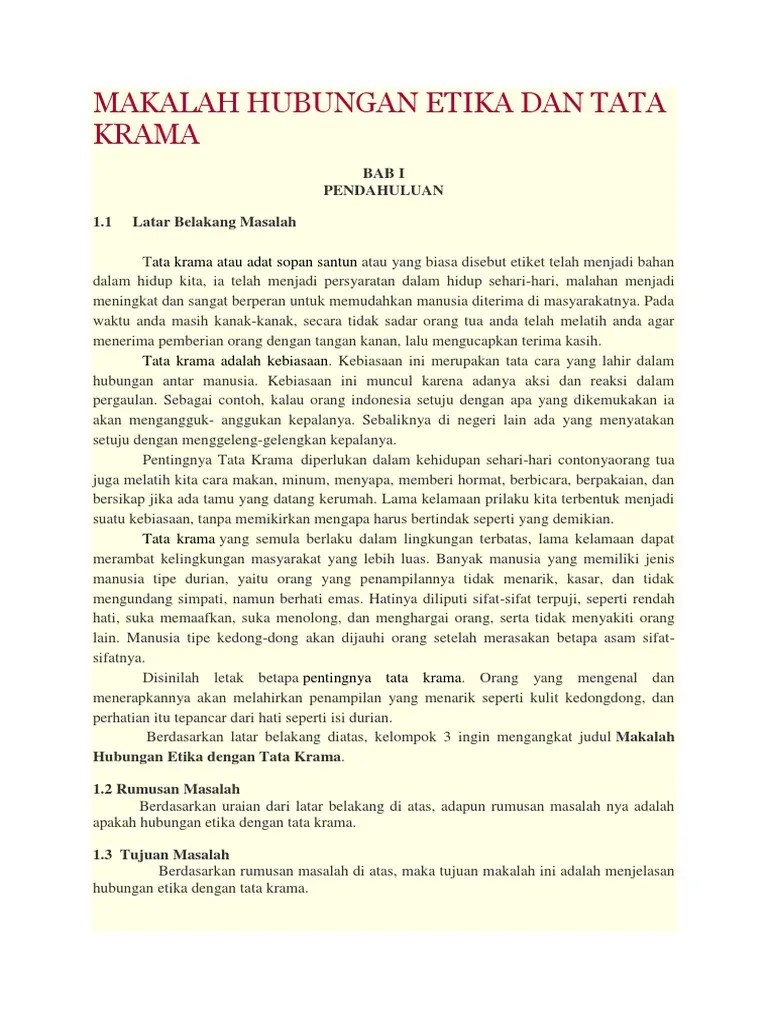 Makalah Hubungan Etika Dan Tata Krama | PDF