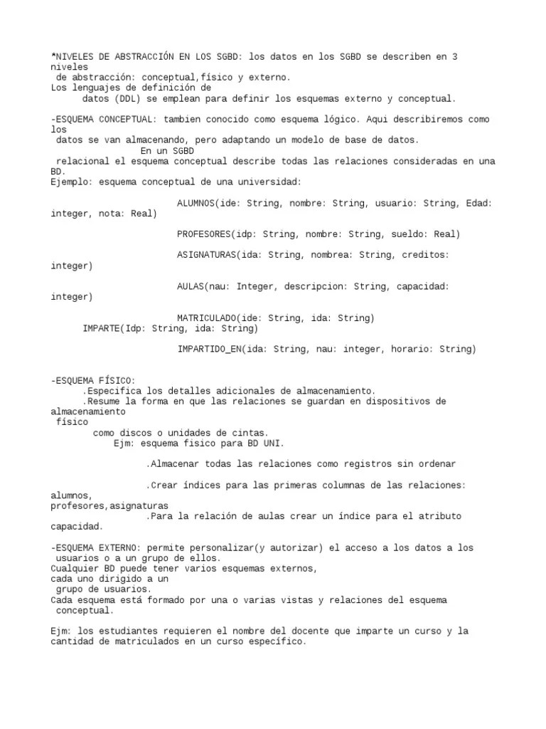 Niveles De Abstraccion E Independencia | PDF | Base De Datos Relacional | Bases De Datos
