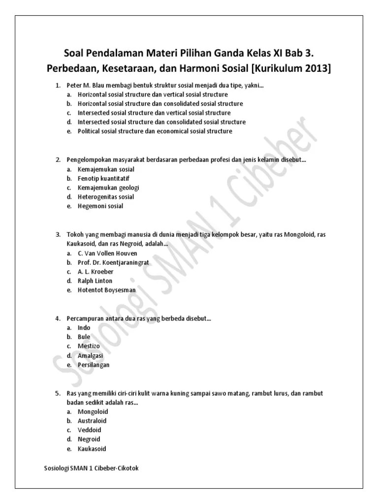 Sosial akibat pengaruh globalisasi, yang diambil dari bab 2. Soal Pendalaman Materi Pilihan Ganda Kelas Xi Bab 3 Perbedaan Kesetara Pdf