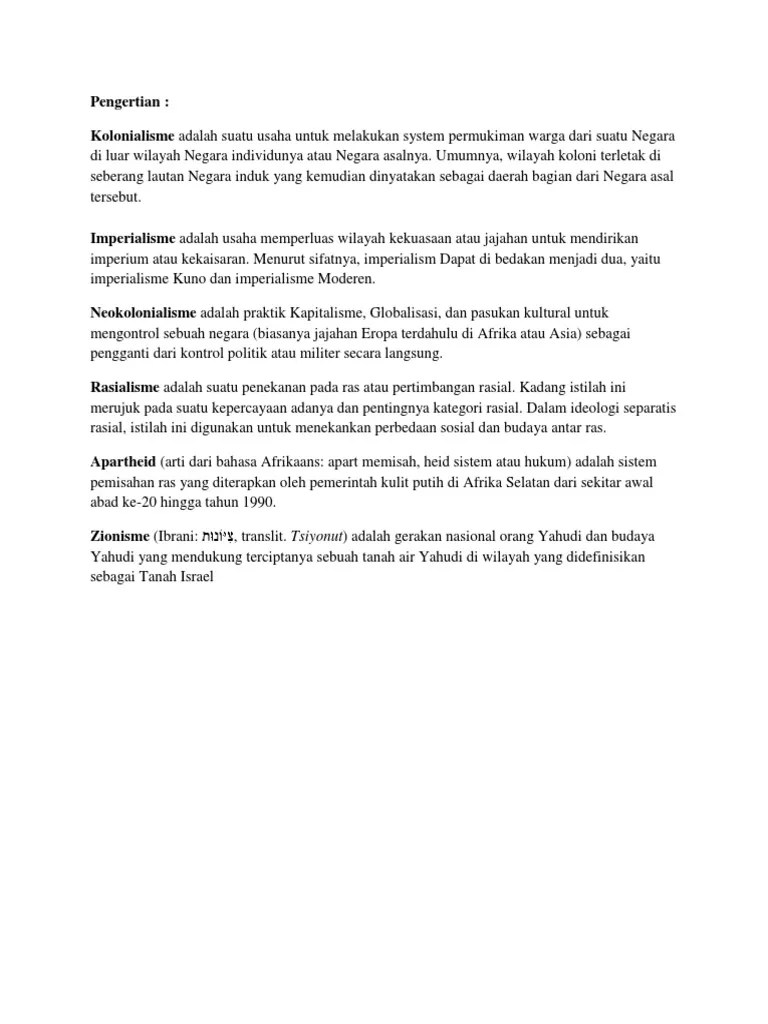 Pengertian Kolonialisme, Imperialisme, Rasisme | PDF
