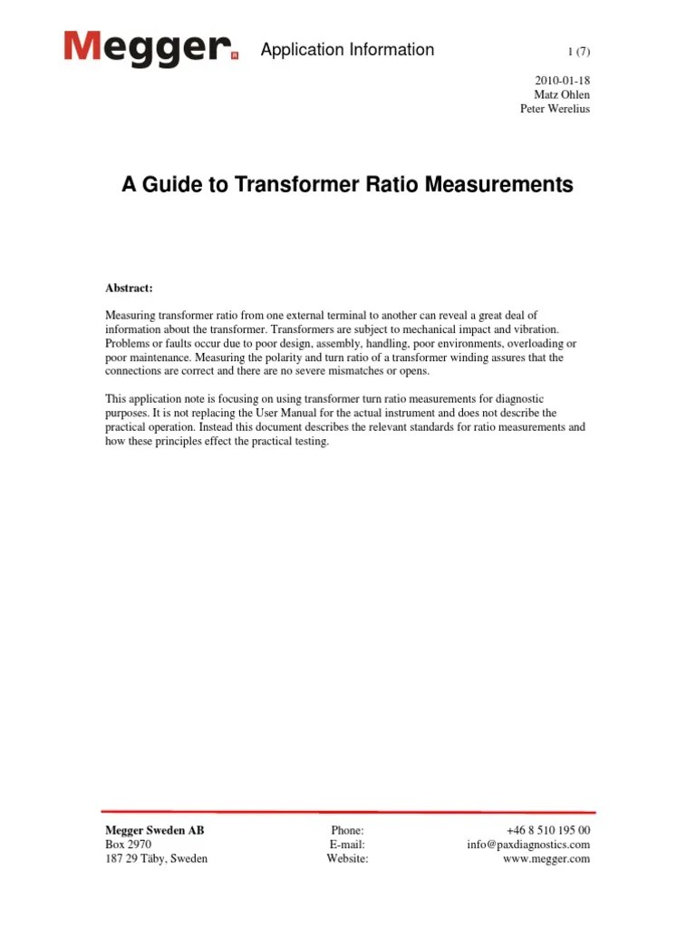Application Guide Guide To Transformer Ratio Testing | PDF | Transformer | Voltage