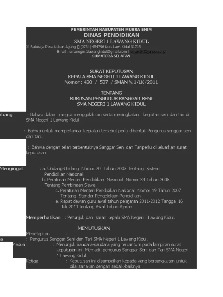 Sanggar seni telaga biru pulau tengah. Contoh Sk Sanggar Seni Lektur Indo