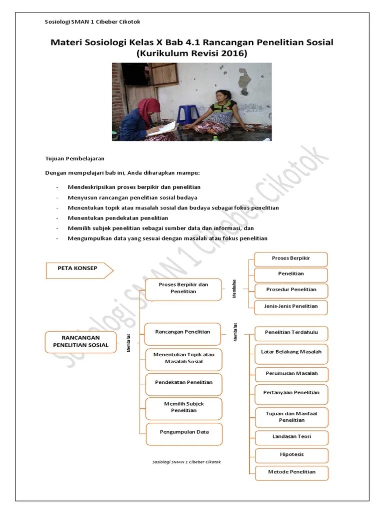 Materi Sosiologi Kelas X Bab 4.1 Rancangan Penelitian Sosial (Kurikulum  Revisi 2016) | PDF