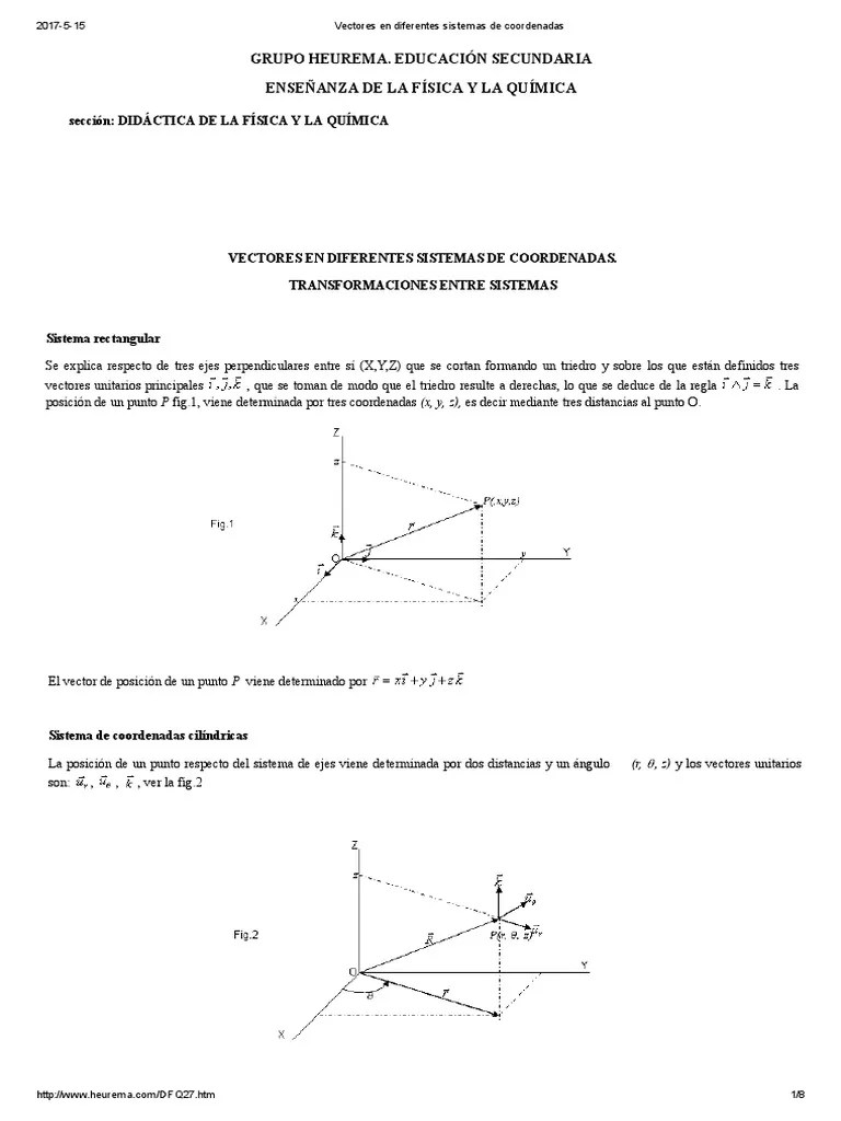 Vectores En Diferentes Sistemas De Coordenadas | PDF | Sistema Coordinado | Vector Euclidiano