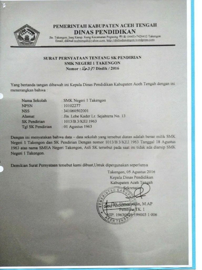 contoh sk pendirian sekolah guru ilmu sosial. Sk Pendirian Sekolah