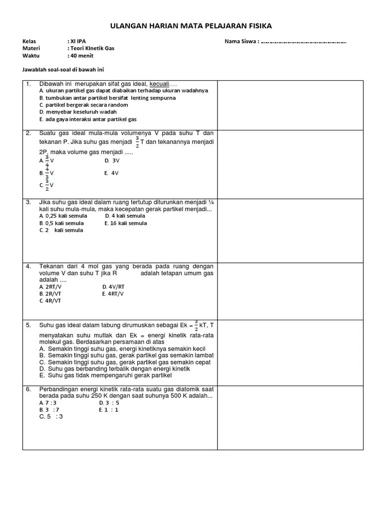 Silinder berisi gas yang ideal. Soal Teori Kinetik Gas Kls 11 Jawabanku Id