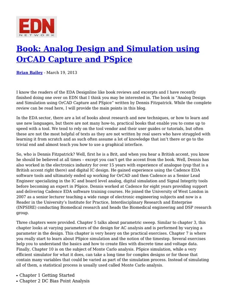 Book Analog Design And Simulation Using OrCAD Capture And PSpice | PDF ...