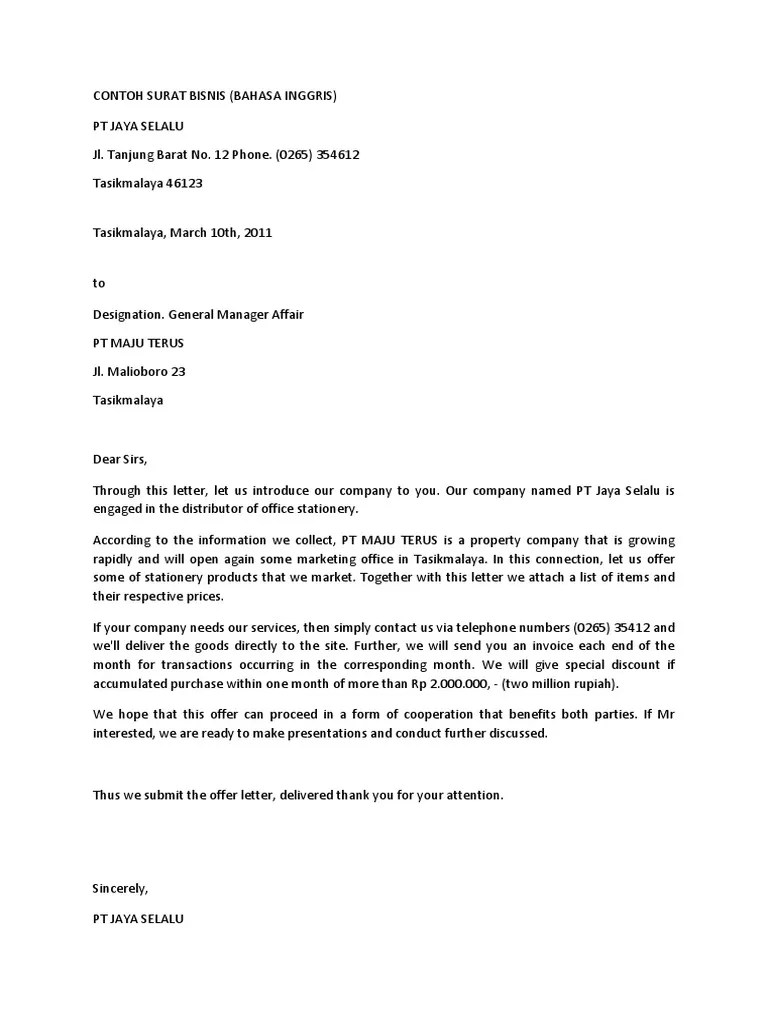 I am writing this letter to invite you in a business meeting, regarding to our cooperation. Contoh Surat Bisnis Dalam Bahasa Inggris Pdf Indonesia Business