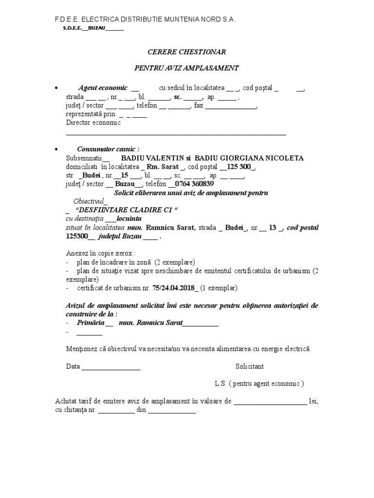 Chitanță achitare taxă legală pentru emiterea certificatului de urbanism:. Cerere Electrica Pdf