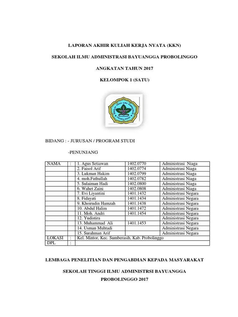 Laporan Akhir Kuliah Kerja Nyata (KKN) | PDF