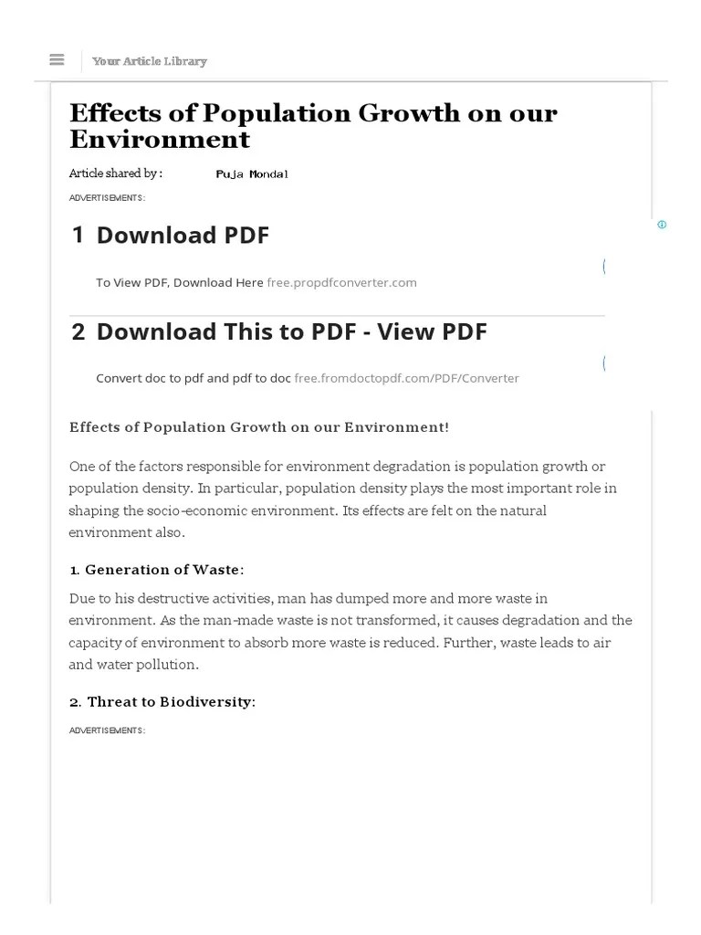 Effects Of Population Growth On Our Environment | PDF | Environmental ...