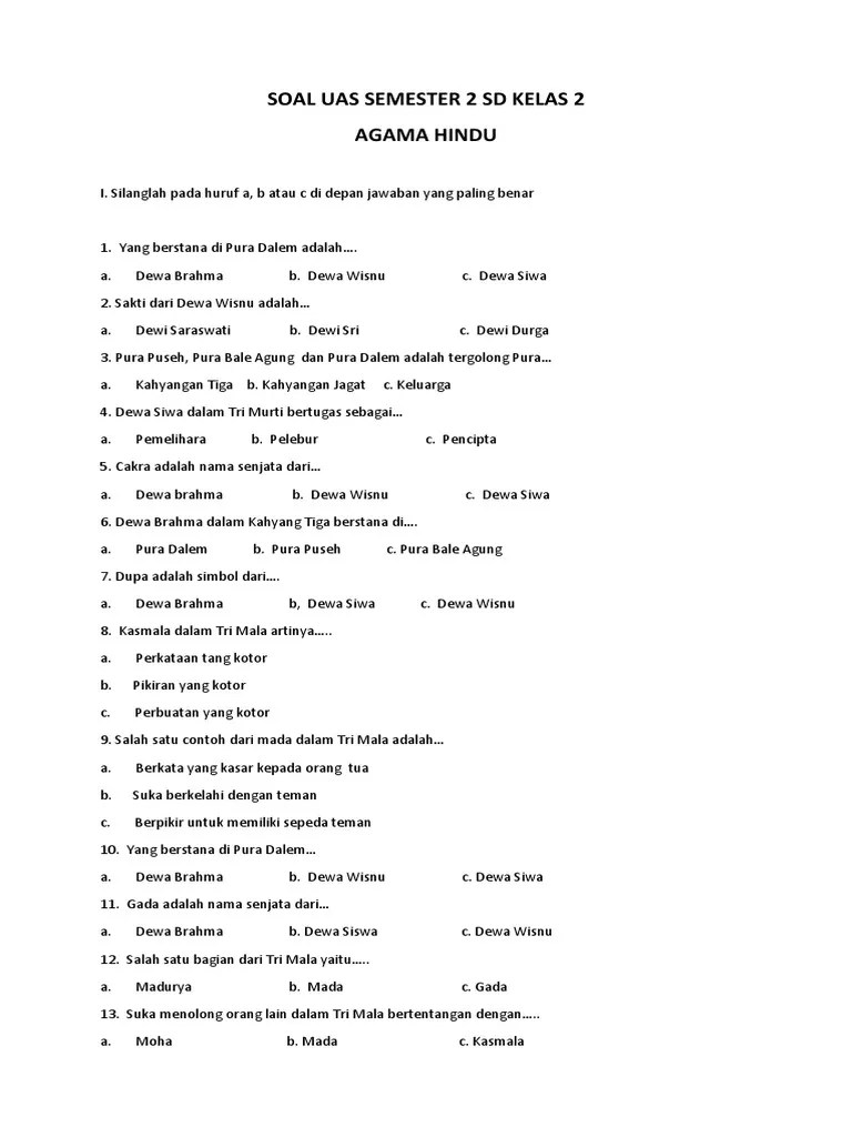 Soal uas agama hindu kelas 3 sd semester 2. Soal Agama Hindu Kelas 9 Semester 2 Jawabanku Id