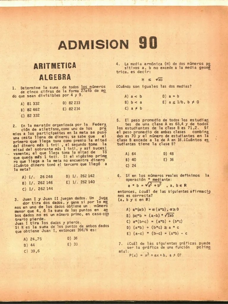 Examenes Admision UNI 1990 | PDF