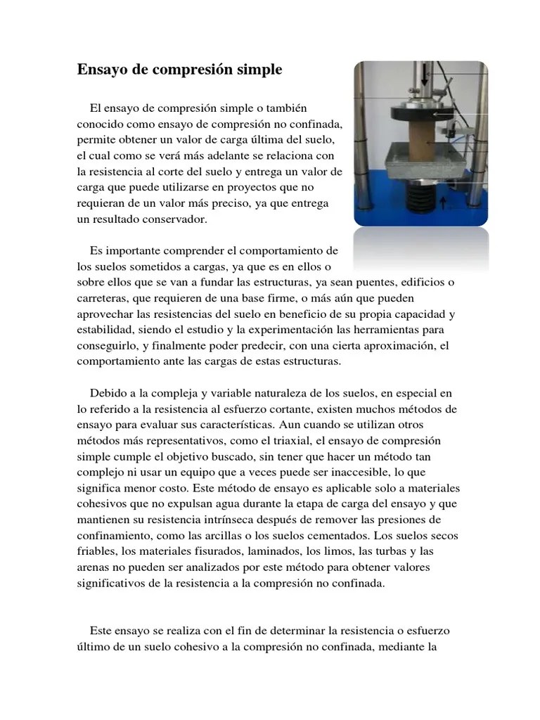 Ensayo De Compresion Simple...... J.J PDF | PDF | Medición | Balanza