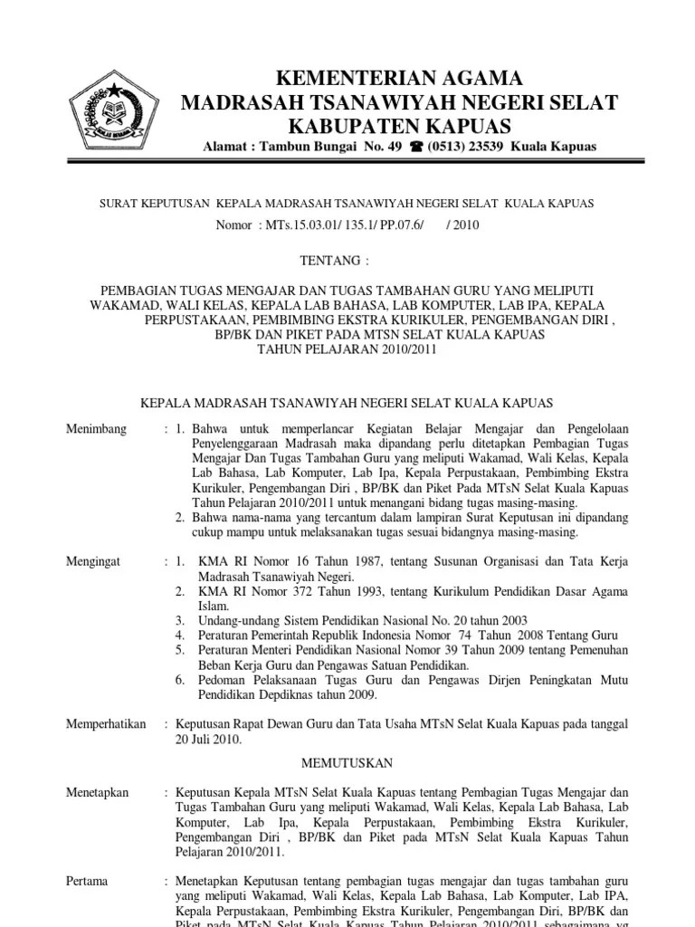 Sd spk terbaru sdlb sistem rem sma spk dan smk terbaru sma/smk smalb smp spk terbaru smplb soal ipa smk soal uas bahasa indonesia kelas x jenjang sma lengkap surat kelakuan baik surat keterangan kelulusan dan skhun. Sk Wakamad Wali Kelas Pembimbing Ekskul Tahun 2010 2011