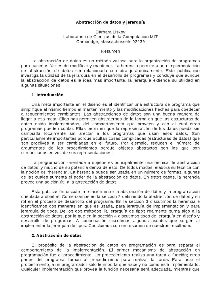 Abstraccion De Datos Y Jerarquia Barbara Liskov | PDF | Objeto ...