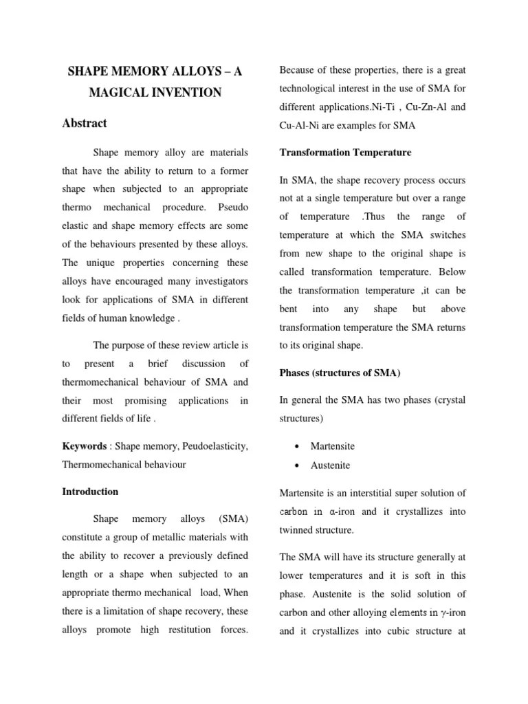 Shape Memory Alloys | PDF | Shape Memory Alloy | Metals
