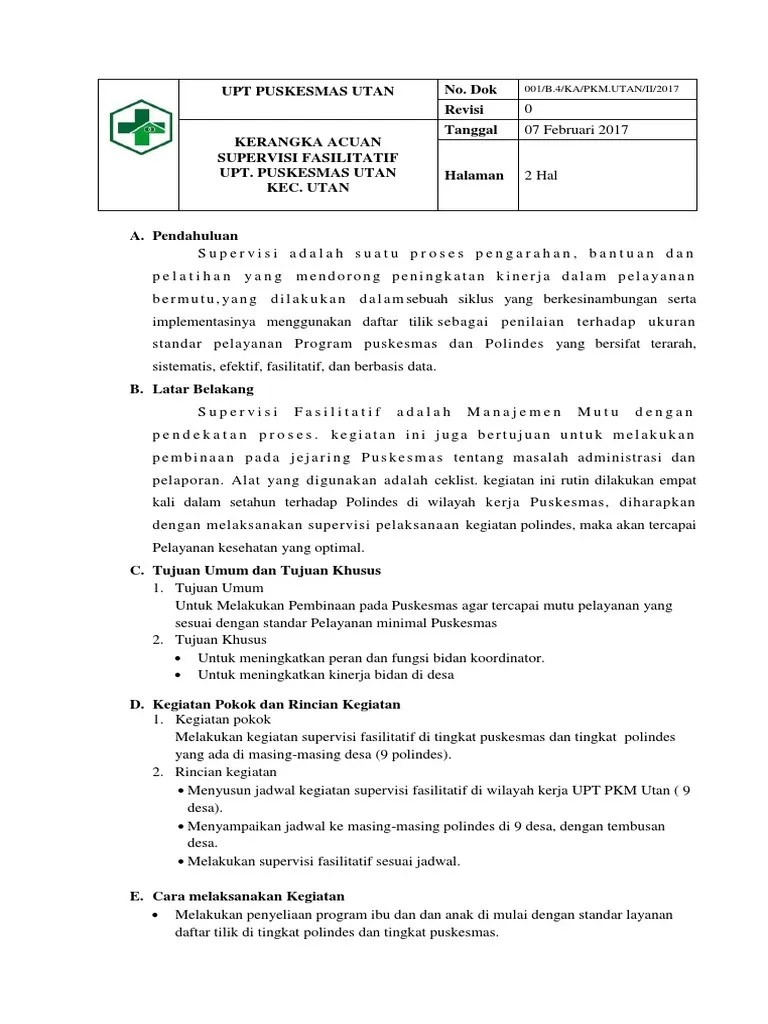 1, kerangka acuan kerja (kak) kegiatan tahun 2020. Kak Supervisi Fasilitatif Pdf