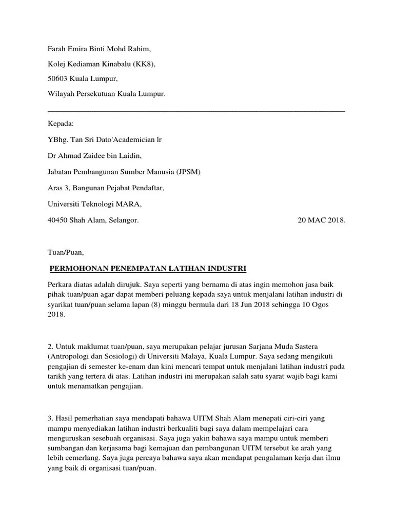Menurut iklan tersebut, pihak tuan sedang mencari individu . Cover Letter Uitm Pdf