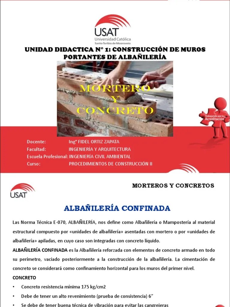 Unidad #1.3 Morteros Y Concretos | PDF | Mortero (Albañilería) | Cemento