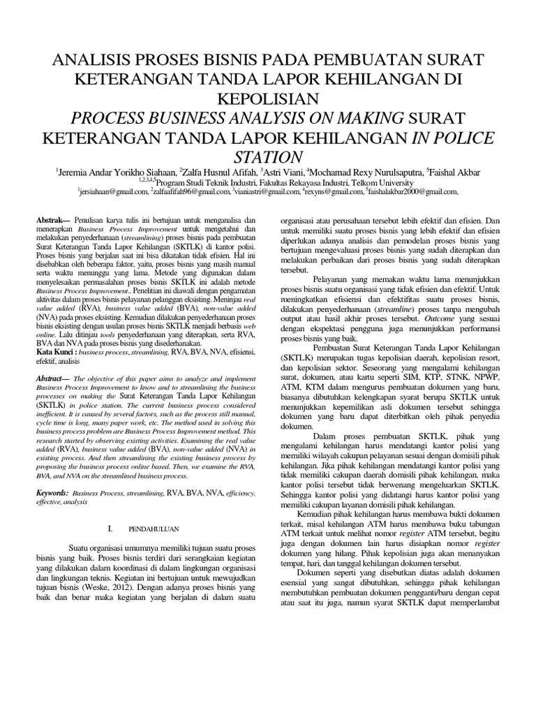 Analisis Proses Bisnis Pada Pembuatan Surat Keterangan Tanda Lapor ...