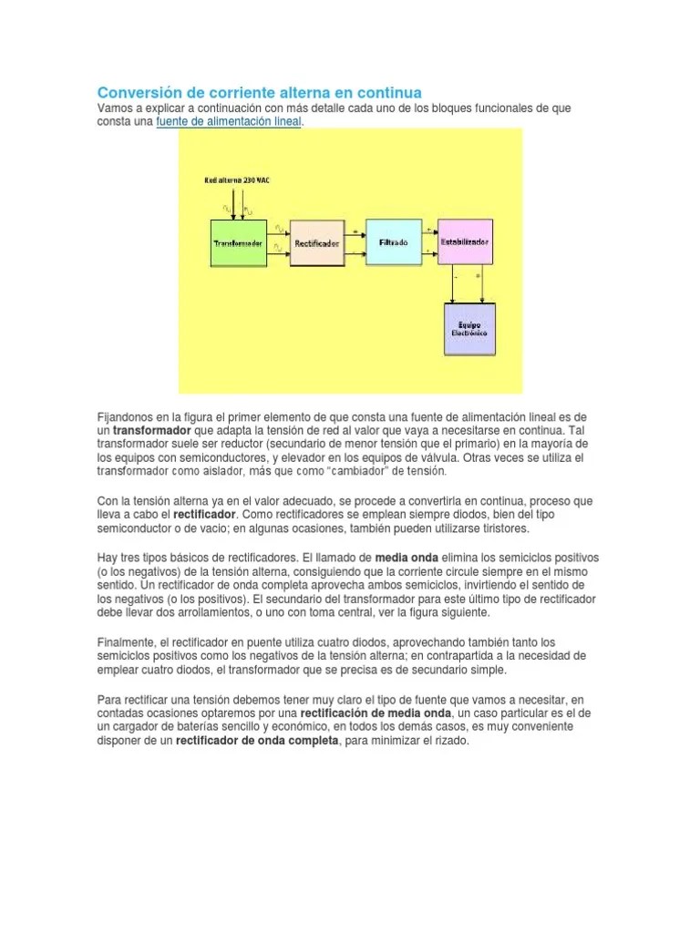 Conversión De Corriente Alterna En Continua | PDF | Rectificador | Transformador