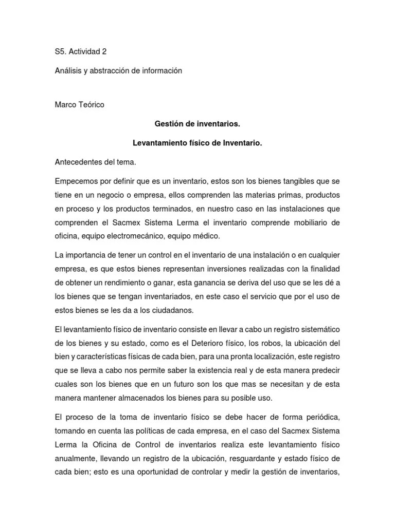 S5. Actividad 2.análisis Y Abstracción De Información | PDF | Inventario | Bienes