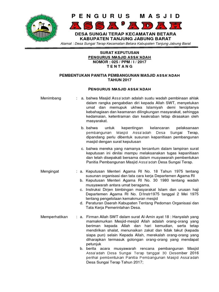 Keputusan rukun warga 09 dabag gaten condongcatur depok sleman nomor: Sk Panitia Pembangunan Pdf