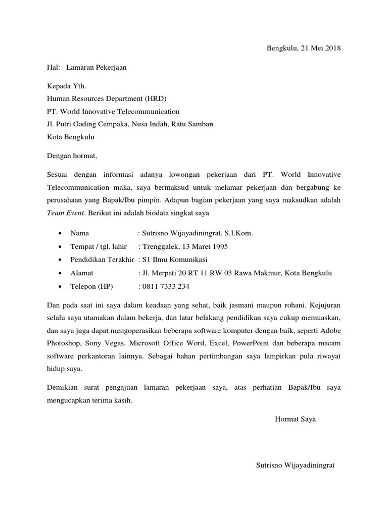 50 Contoh Surat Lamaran Kerja Jaga Stand Berbagi Resep 