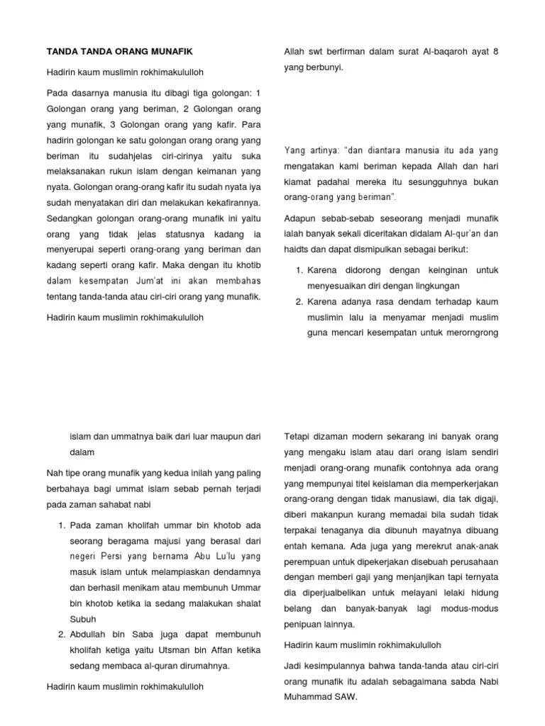 Ciri2 Orang Munafik Menurut Al Quran