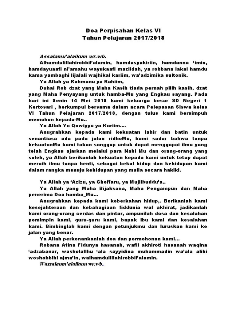 Doa perpisahan mahasiswa ppl di smk negeri 1 kota jambi. Doa Perpisahan Kelas Vi Pdf