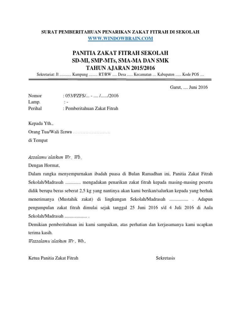 (tiga puluh) hari untuk memberikan jawaban. Surat Zakat Fitrah Sekolah Pdf