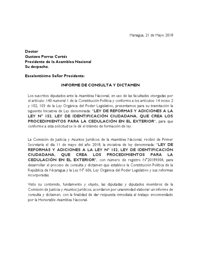 Dictamen Ley De Reformas Y Adiciones A La Ley No 152, Ley ...